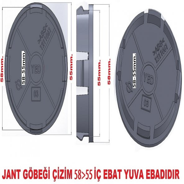Jant Göbeği Mazda 58/55 (55mm Yuva) 4'lü Set Siyah - Resim 2