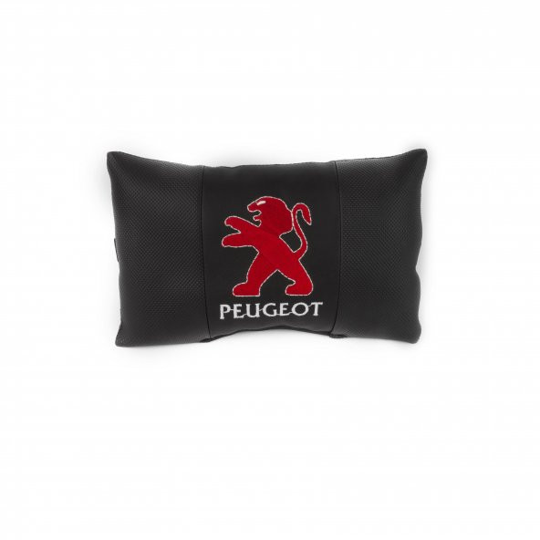 Siyah Deri Peugeot Logolu 2 Adet Oto Boyun Yastığı