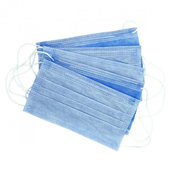 3 KATLI TELLİ CERRAHİ MASKE 5 ADET MAVİ - 2
