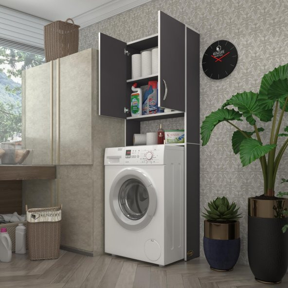 Kenzlife çamaşır makinesi dolabı veronika gri 180*066*20 banyo çift kapaklı arkalıksız