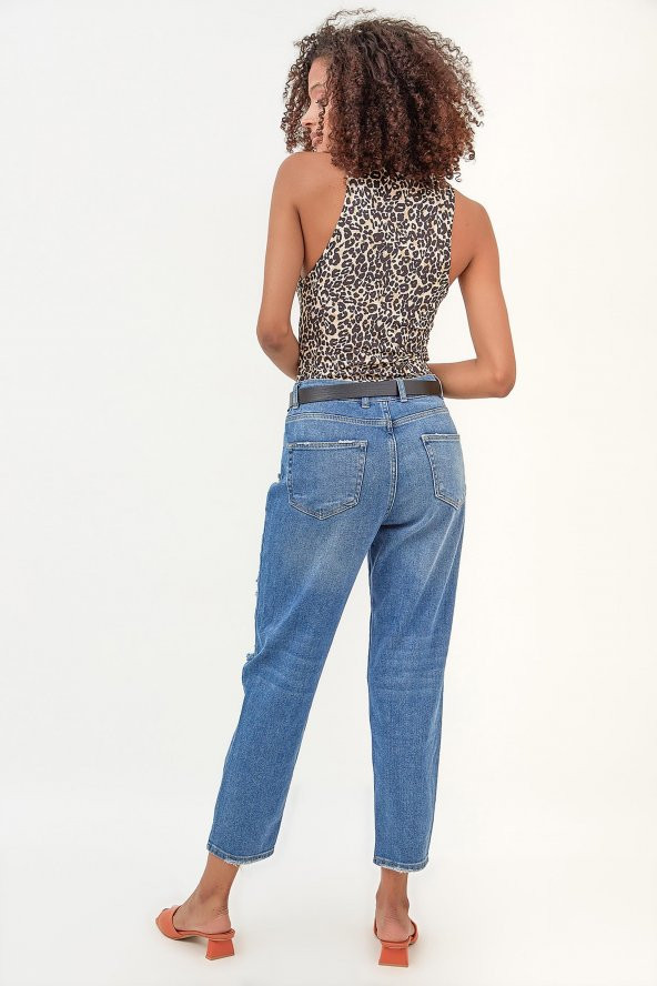 HerTon Rahat Kesim Lazer Yırtık Detaylı Boyfriend Fit Pantolon 117-0267 - 3