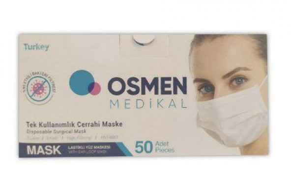 EV ÇARŞI OSMEN 3 KATLI TELLİ CERRAHİ MASKE BEYAZ 50 ADET - 1