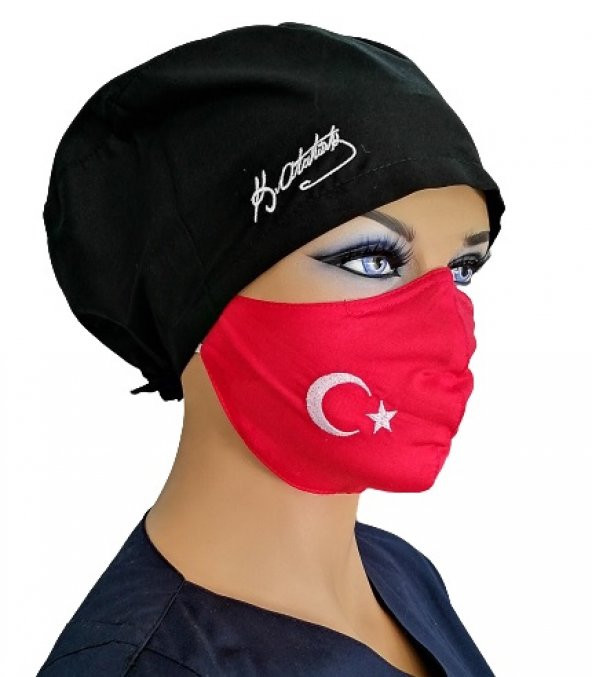Emel Üniforma Ay Yıldızlı  Türk Bayraklı Kumaş Maske