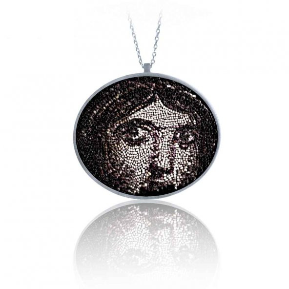 Zeugma Çingene Kız Kolye Mozaik Taşlı, Gümüş