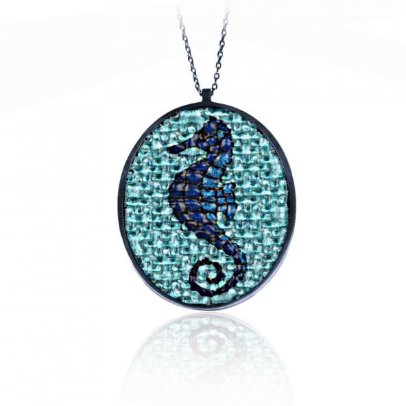 Mavi Denizatı Kolye Mozaik Taşlı, Gümüş