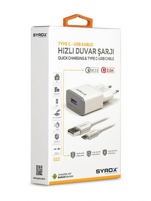 Syrox Type-C Şarj Cihazı 2.0 A Adaptör SYX- Q22 Duvar Şarjı ve Typ-C usb kablo - 4