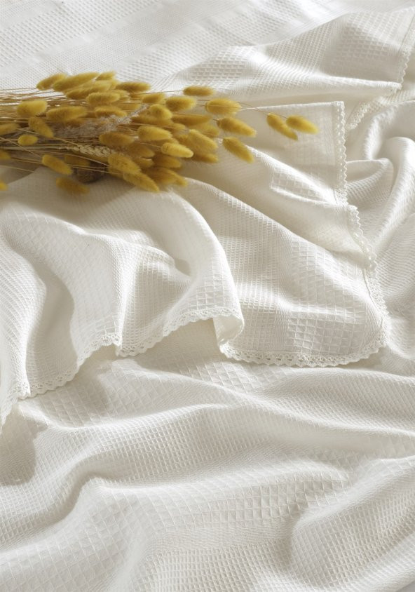 Gökyüzü Elegant Dantelli Çift Kişilik  Pike -Beyaz - 2