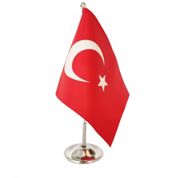 Pologift 15x22.5cm Kumaş Türkiye Bayrağı & Krom Masa Direği