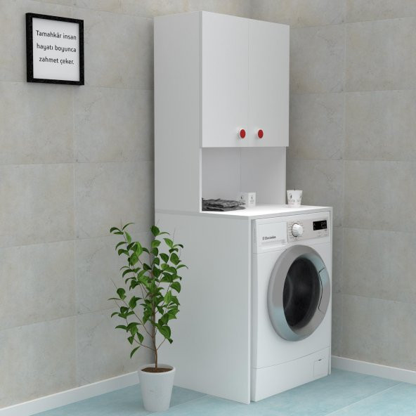 Zkenzlife çamaşır makinesi dolabı raisa byz 180*066*60 kırmızı kulp banyo ofis kapaklı arkalıklı