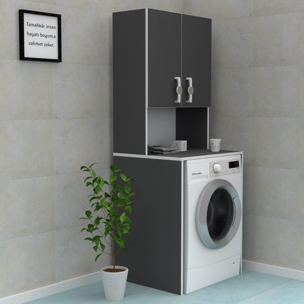 Zkenzlife çamaşır makinesi dolabı raisa gri 180*066*60 gri kulp banyo ofis kapaklı arkalıklı