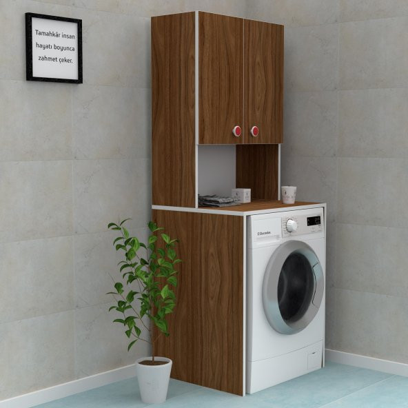 Zkenzlife çamaşır makinesi dolabı raisa cvz 180*066*60 kırmızı kulp banyo ofis kapaklı arkalıklı