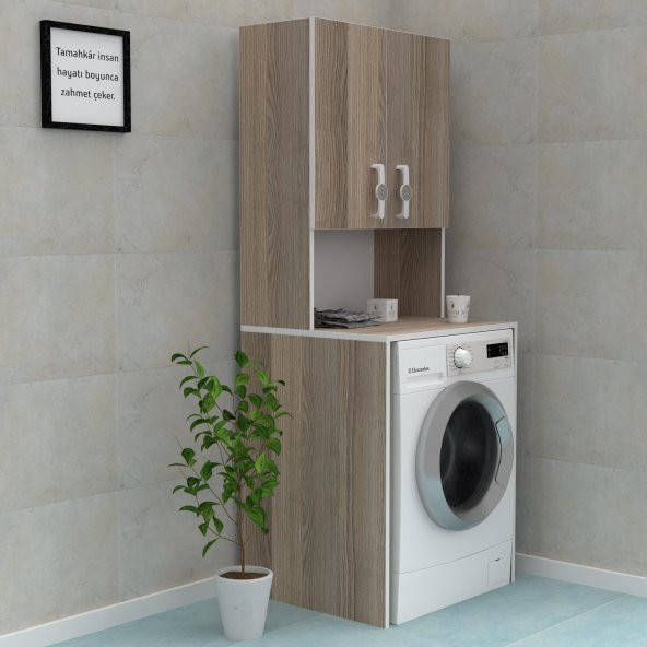 Zkenzlife çamaşır makinesi dolabı raisa crd 180*066*60 gri kulp banyo ofis kapaklı arkalıklı