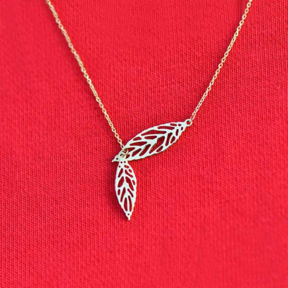 14k Sarı Altın Yaprak Kolye - Resim 2