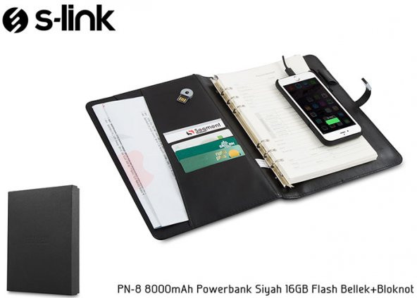 S-LINK PN-8 8000MAH POWERBANK SİYAH 16GB GLASH BELLEK-BLOKNOT - 5