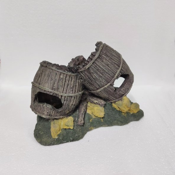 İkili Fıçı Akvaryum Aksesuarı Dekoru 26x19 Cm