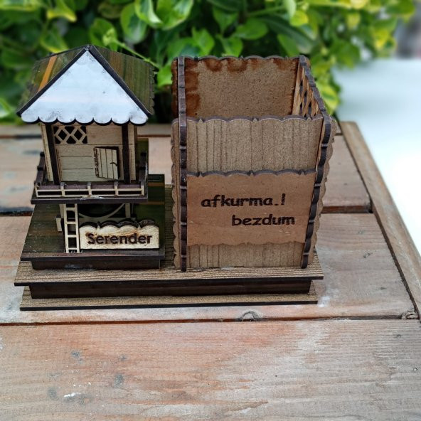 Ahşap Serender Serenti Evleri Kalemlik Bezdum Modeli, Ahşap Kalemlik - 1