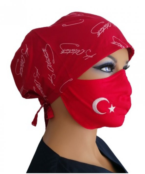 Emel Üniforma Bone Atatürk İmzalı Kırmızı Renkli