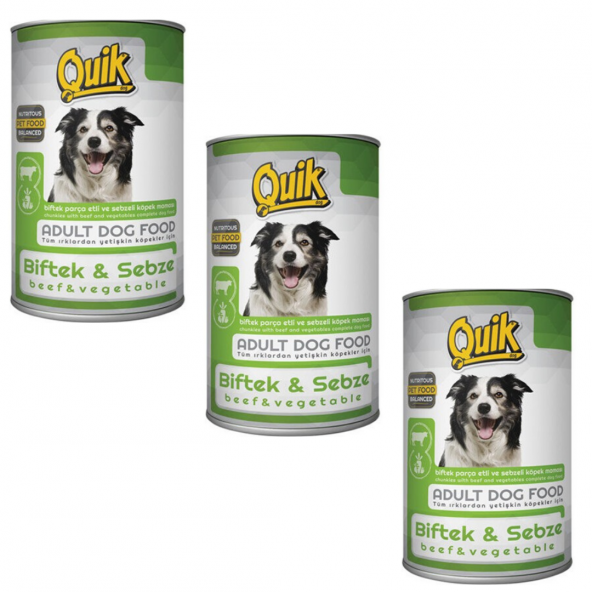 Quik Biftek ve Sebzeli Konserve Köpek Maması 415 gr x 3 Adet