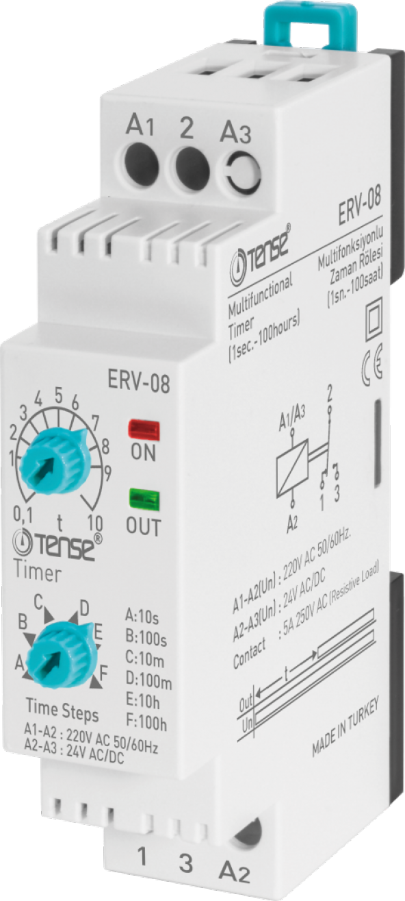 TENSE ERV-08 Otomat Tipli Zaman Rölesi 1sn-100saat