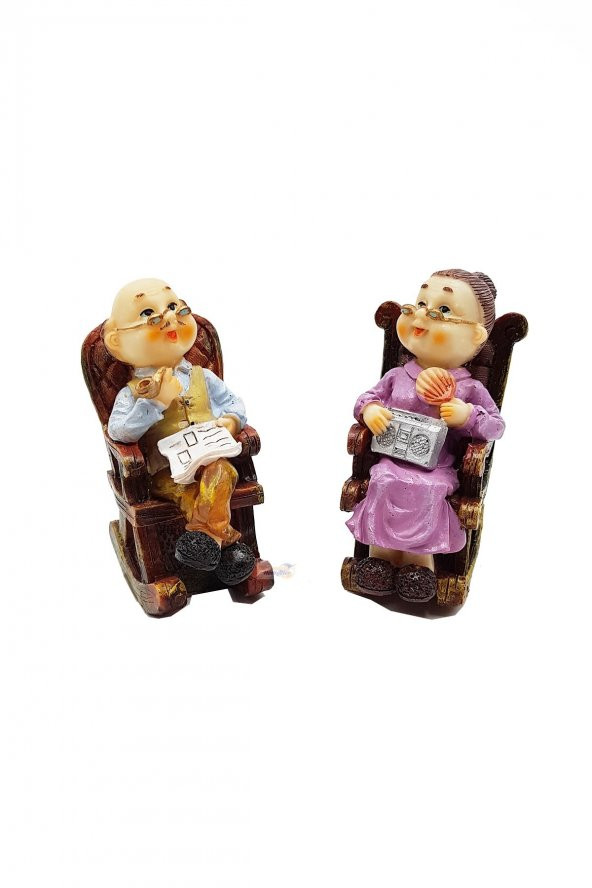 Dekoratif Oturan Sevimli Yaşlı Çift Biblo 11 cm