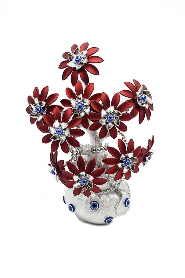 Dekoratif Gri Bordo Çiçek Tasarımlı Biblo 28 cm