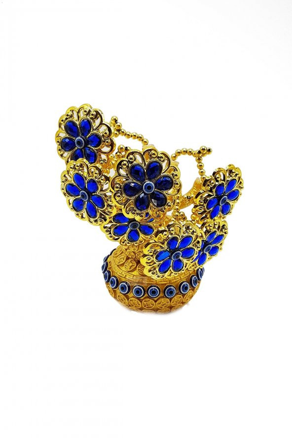 Dekoratif Gold Mavi Çiçek Tasarımlı Biblo 28 cm