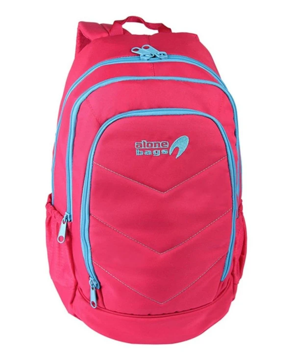 V Dikişli Su Geçirmez Kumaş Okul Ve Günlük Sırt Çantası Fuşya Renk - 6