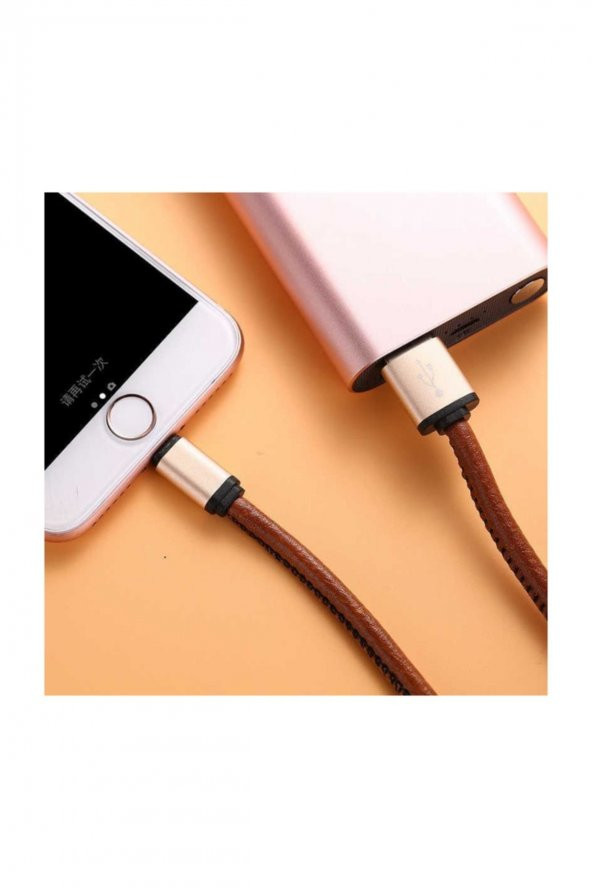 X1385 Apple İphone Şarj ve Data Kablosu Deri 1M. 2.1A Gold - 2