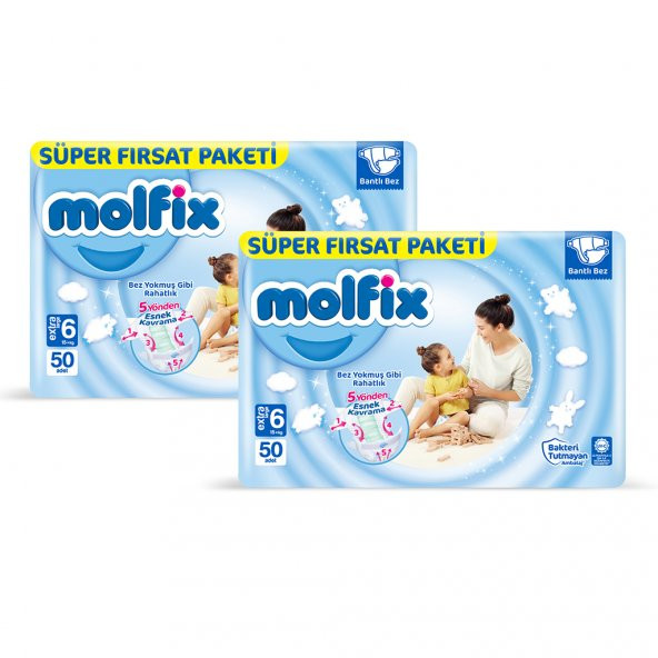 Molfix Bebek Bezi 6 Beden Extra Large Aylık Fırsat Paketi 100 adet+Evony Maske 10lu Hediyeli - 2