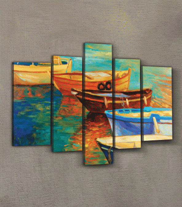 Boats 5 Parça Kanvas Tablo 135X85 Cm - 2