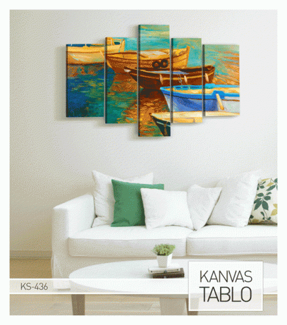 Boats 5 Parça Kanvas Tablo 135X85 Cm - 3