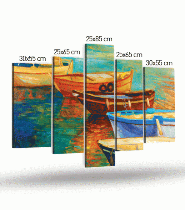 Boats 5 Parça Kanvas Tablo 135X85 Cm - 4