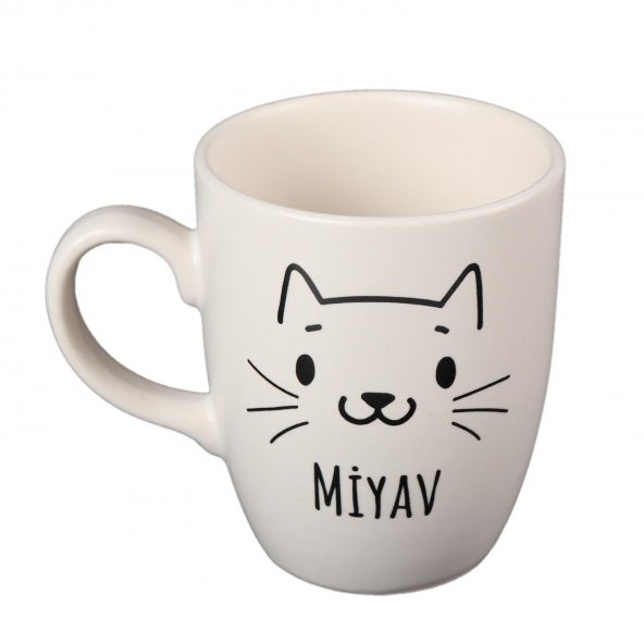 BEYAZ MİYAV KEDİ TASARIM KUPA - 2