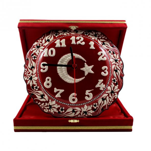 Dizayn Türk Bayrağı Desenli Çini Saat  25 cm Kırmızı - 3