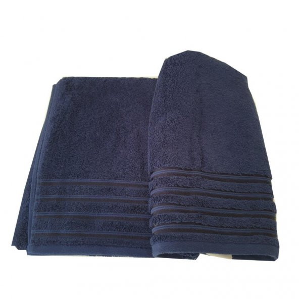 Üç Şeritli Banyo Havlusu Pamuk Kumaş Lacivert Renk