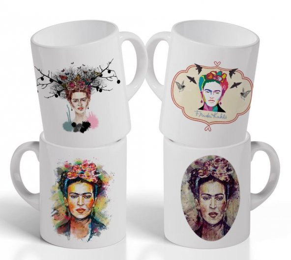 Ressam Frida Kahlo ve Meşhur Sözleri Sanat Serisi 4lü kupa set - 1