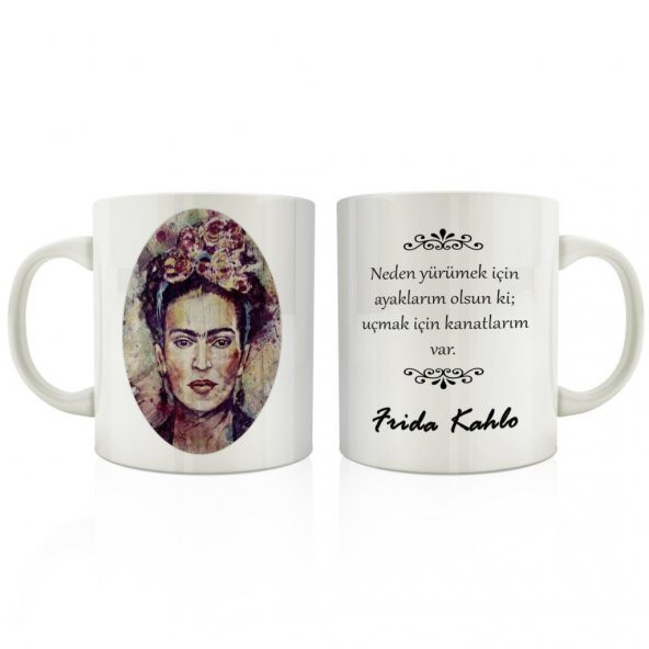Ressam Frida Kahlo ve Meşhur Sözleri Sanat Serisi 4lü kupa set - 5