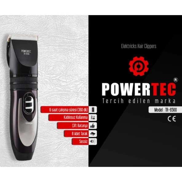 Powertec Tr-6500 Saç Sakal Tıraş Makinesi Şarjlı 2 Yıl Garantili