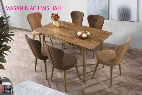 Sweet Home Açılır Venüs Kuvaras Masa 4 Adet Loren Sandalye S.Deri Kahve Takım - 2