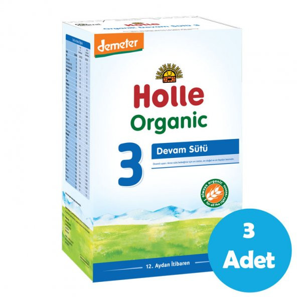 Holle Organik 3 Büyüme Sütü 600 gr 12-36 Ay - 3 adet