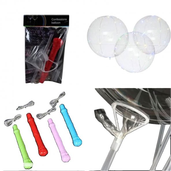 3 Fonksiyonlu Işıklı Balon Transparent Led Şeffaf Balon Çubuklu  Pil İSTEMİYORUM