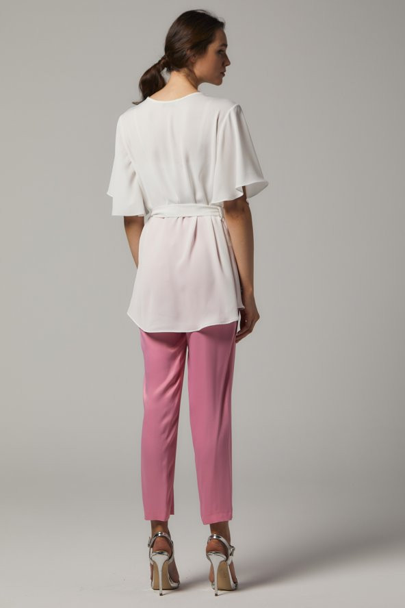 BAYAN BLUZ KRUVAZE KREP KUMAŞ SORALLİNE''4197 KREM - 4