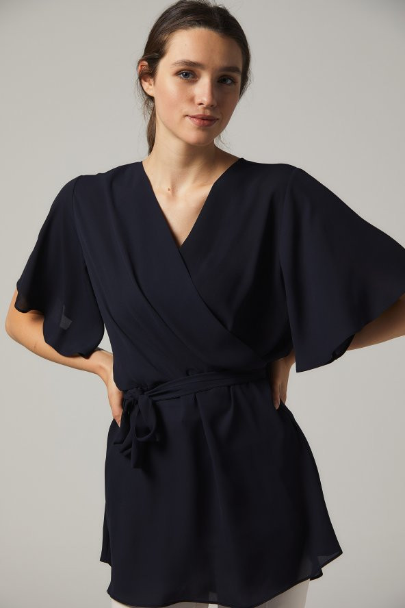 BAYAN BLUZ KRUVAZE BAĞLAMALI SORALLİNE 4197 LACİVERT