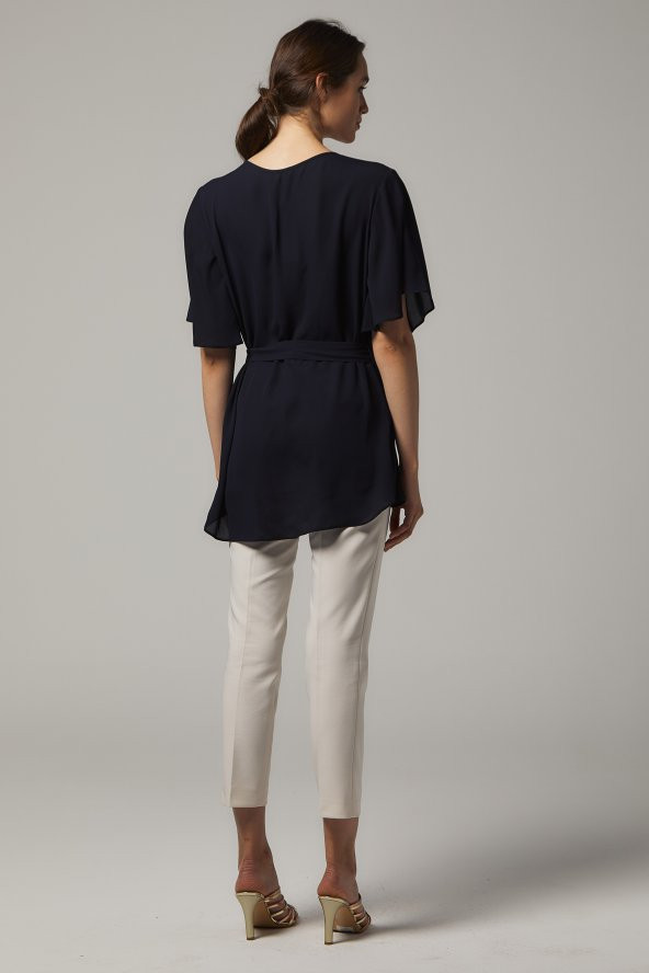 BAYAN BLUZ KRUVAZE BAĞLAMALI SORALLİNE 4197 LACİVERT - 4