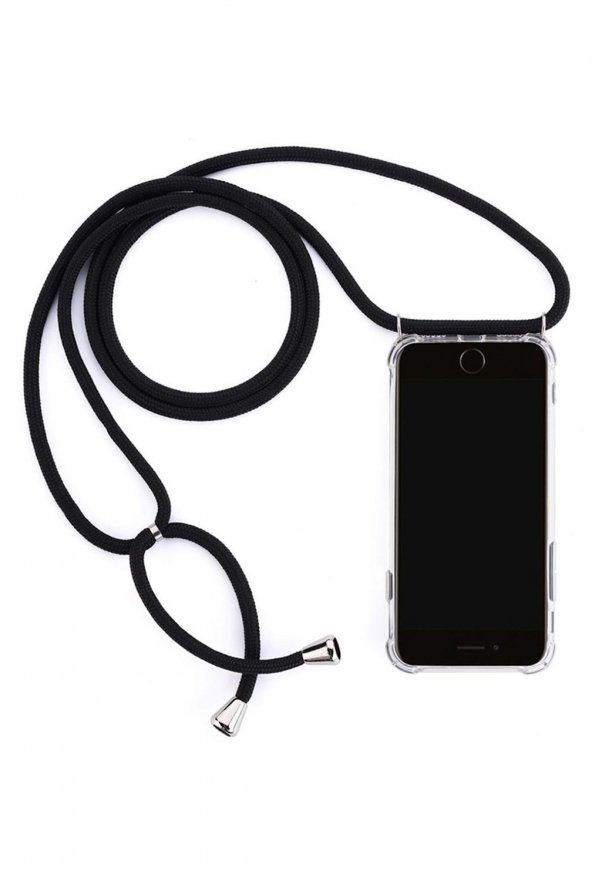 İphone 7 Plus için Boyun askılı Şeffaf çok şık kılıf Siyah ipli