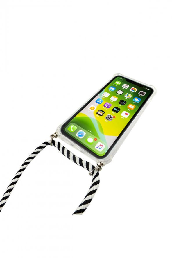 İphone 7 için Boyun askılı Şeffaf çok şık kılıf Siyah-Beyaz zebra ipli - 2