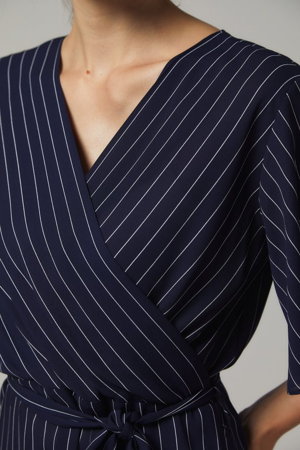 BAYAN KRUVAZE BLUZ BAĞLAMALI''SORALLİNE''4197 LACİVERT ÇİZGİLİ - 3