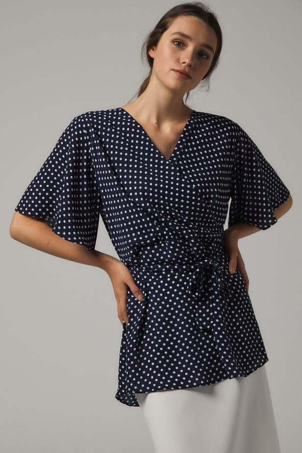 BAYAN BLUZ KRUVAZE SORALLİNE''4197 LACİVERT PUANTİYELİ - 2