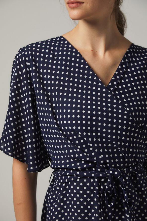 BAYAN BLUZ KRUVAZE SORALLİNE''4197 LACİVERT PUANTİYELİ - 3