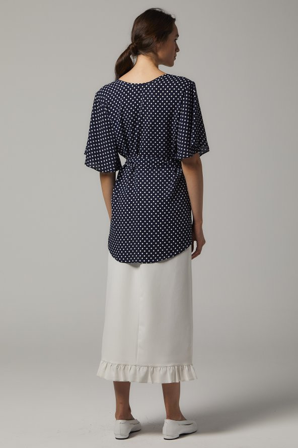 BAYAN BLUZ KRUVAZE SORALLİNE''4197 LACİVERT PUANTİYELİ - 4